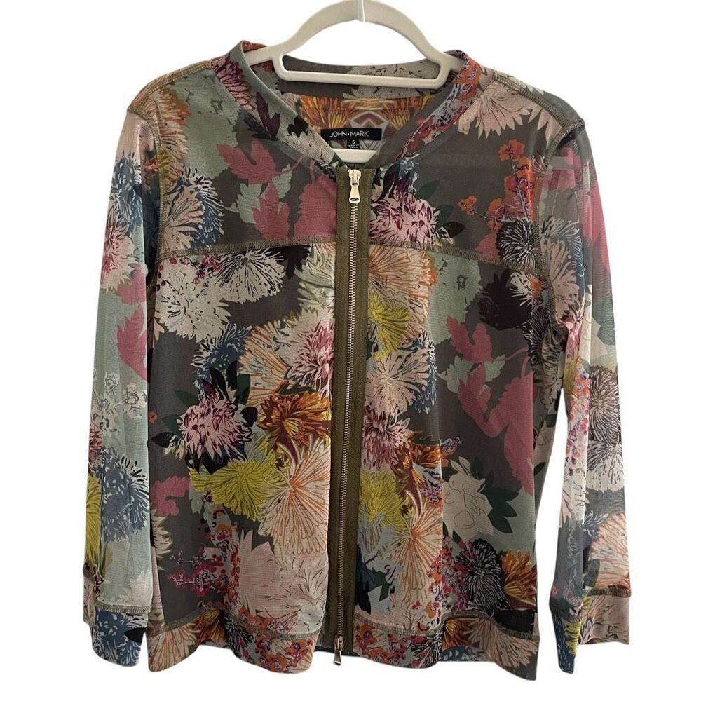 John Mark Floral Mesh Jacket Women’s Size Small Full Zip Double Mesh Resort Wear